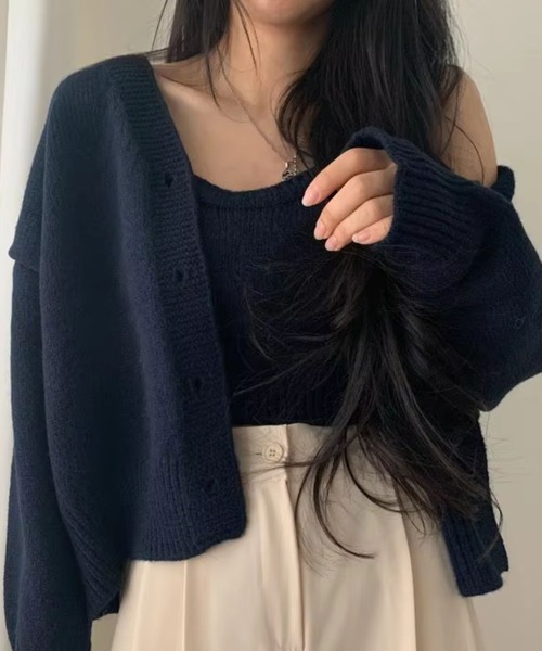 sevens（セブンズ）の「【sevens】キャミカーディガンセット（カーディガン/ボレロ・レディース・ピンク/ネイビー/ホワイト・FREE）」の4枚目の写真