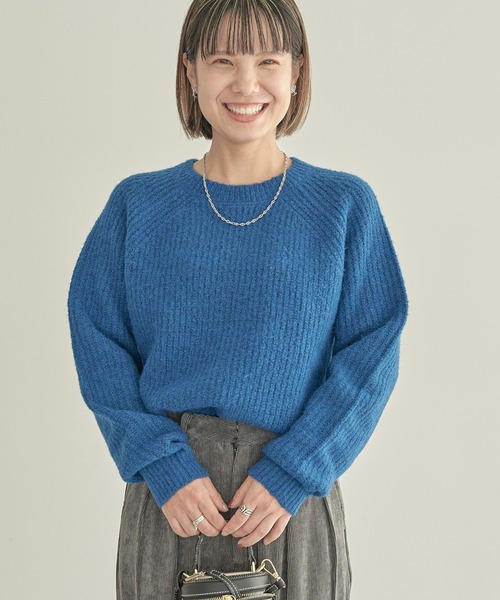 セール】【WEB限定・小柄女性向け】Mixヤーンラグランニットプル