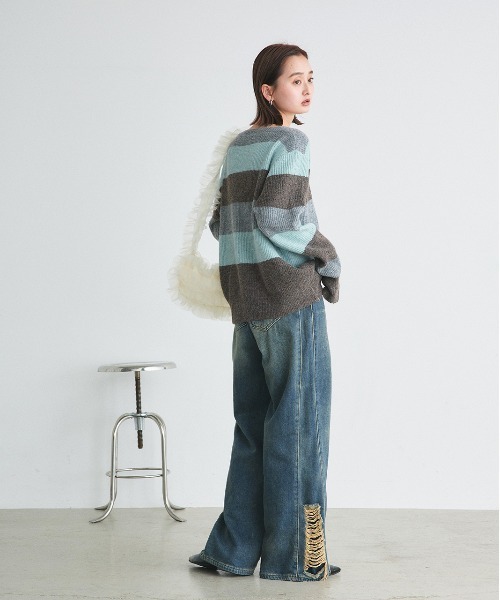 ad thie(アドティエ)の「サイドダメージ ワイドデニム(デニムパンツ・レディース・ブルー・SMALL/MEDIUM)」の13枚目の写真