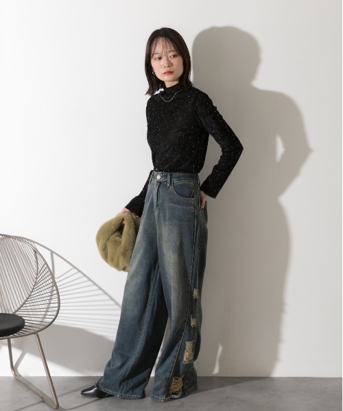 ad thie(アドティエ)の「サイドダメージ ワイドデニム(デニムパンツ・レディース・ブルー・SMALL/MEDIUM)」の18枚目の写真