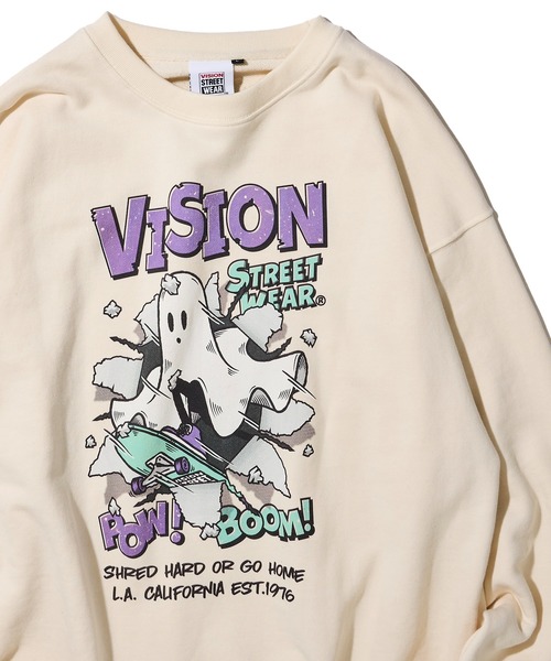 トレーナー スウェット 「VISION STREET WEAR」オリジナルグラフィック チェーン刺繍 ゴーストイラストスウェットトレーナー レディース VISION STREET WEAR】オリジナルグラフィック チェーン刺繍