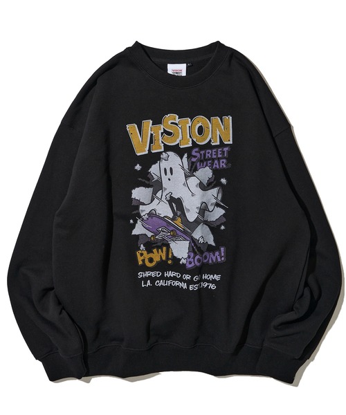トレーナー スウェット 「VISION STREET WEAR」オリジナルグラフィック チェーン刺繍 ゴーストイラストスウェットトレーナー レディース VISION STREET WEAR】オリジナルグラフィック チェーン刺繍