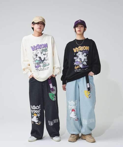 トレーナー スウェット 「VISION STREET WEAR」オリジナルグラフィック ゴーストイラストスウェットトレーナー レディース メンズ VISION STREET WEAR トレーナー スウェット 「VISION WEAR