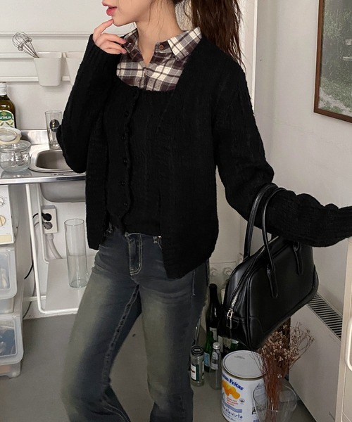 ニットカーディガン＋ボタンニットビスチェセット（ニット