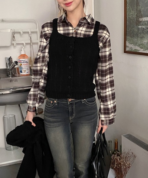 ニットカーディガン＋ボタンニットビスチェセット（ニット