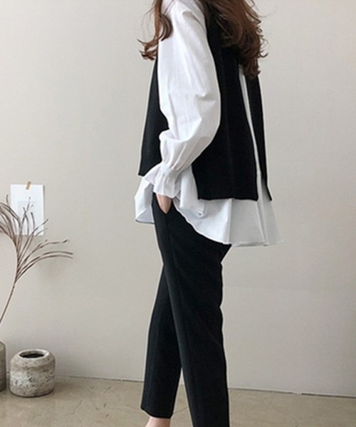 Asterellivi(アステレリビ)の「ニットベストシャツアンサンブル2点セット(シャツ/ブラウス・レディース・ブルー/グレー/ブラック・FREE)」の4枚目の写真
