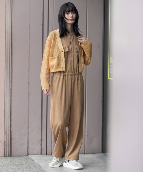 Munich（ミューニック）の「天竺針抜き編みニットカーディガン（カーディガン/ボレロ・レディース・ネイビー/イエロー/グレイッシュベージュ/グリーン・FREE）」の5枚目の写真