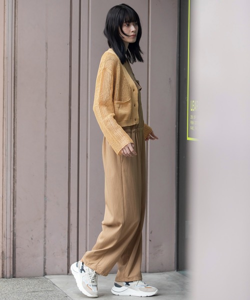 Munich（ミューニック）の「天竺針抜き編みニットカーディガン（カーディガン/ボレロ・レディース・ネイビー/イエロー/グレイッシュベージュ/グリーン・FREE）」の6枚目の写真