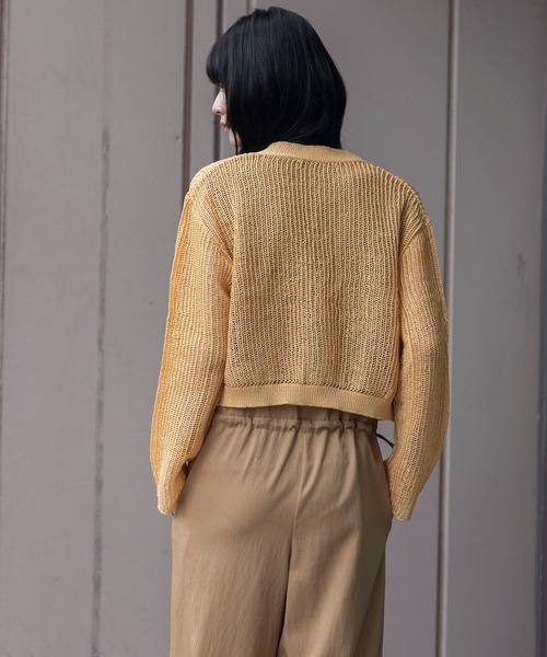 Munich（ミューニック）の「天竺針抜き編みニットカーディガン（カーディガン/ボレロ・レディース・ネイビー/イエロー/グレイッシュベージュ/グリーン・FREE）」の8枚目の写真
