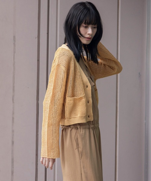 Munich（ミューニック）の「天竺針抜き編みニットカーディガン（カーディガン/ボレロ・レディース・ネイビー/イエロー/グレイッシュベージュ/グリーン・FREE）」の9枚目の写真