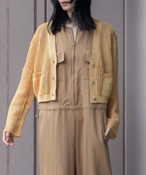 Munich（ミューニック）の「天竺針抜き編みニットカーディガン（カーディガン/ボレロ・レディース・ネイビー/イエロー/グレイッシュベージュ/グリーン・FREE）」の10枚目の写真