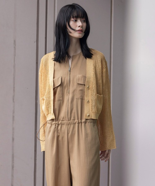 Munich（ミューニック）の「天竺針抜き編みニットカーディガン（カーディガン/ボレロ・レディース・ネイビー/イエロー/グレイッシュベージュ/グリーン・FREE）」の11枚目の写真