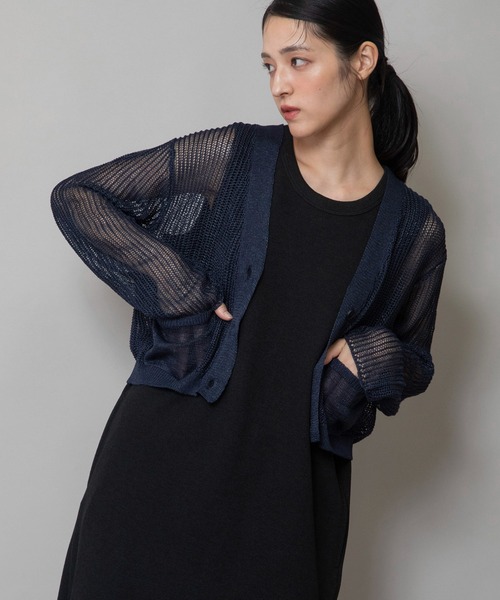 Munich（ミューニック）の「天竺針抜き編みニットカーディガン（カーディガン/ボレロ・レディース・ネイビー/イエロー/グレイッシュベージュ/グリーン・FREE）」の17枚目の写真