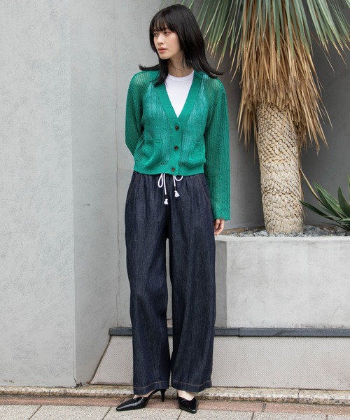 Munich（ミューニック）の「天竺針抜き編みニットカーディガン（カーディガン/ボレロ・レディース・ネイビー/イエロー/グレイッシュベージュ/グリーン・FREE）」の18枚目の写真