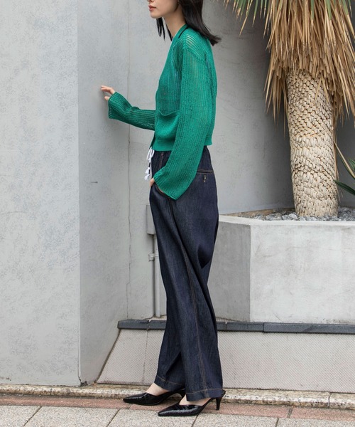 Munich（ミューニック）の「天竺針抜き編みニットカーディガン（カーディガン/ボレロ・レディース・ネイビー/イエロー/グレイッシュベージュ/グリーン・FREE）」の19枚目の写真