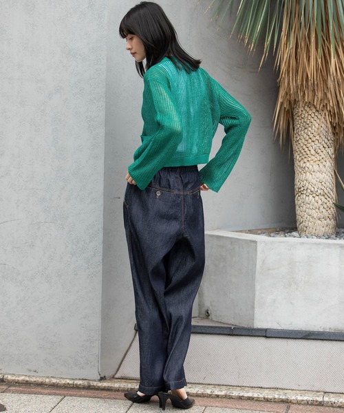 Munich（ミューニック）の「天竺針抜き編みニットカーディガン（カーディガン/ボレロ・レディース・ネイビー/イエロー/グレイッシュベージュ/グリーン・FREE）」の20枚目の写真