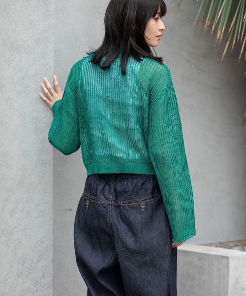 Munich（ミューニック）の「天竺針抜き編みニットカーディガン（カーディガン/ボレロ・レディース・ネイビー/イエロー/グレイッシュベージュ/グリーン・FREE）」の21枚目の写真