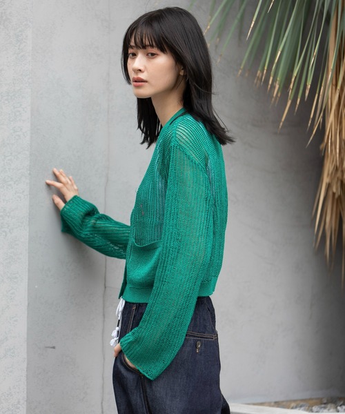 Munich（ミューニック）の「天竺針抜き編みニットカーディガン（カーディガン/ボレロ・レディース・ネイビー/イエロー/グレイッシュベージュ/グリーン・FREE）」の22枚目の写真