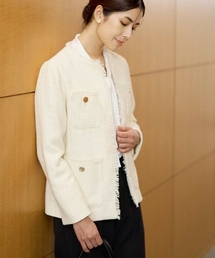 ツイードフリンジノーカラージャケット」に該当するホワイト/白色系の