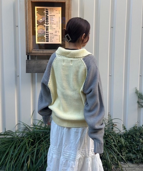 nemne store(ネンネストア)の「ラグランドライバーズニット(ニット/セーター・レディース・ネイビー/グレー系・SMALL/MEDIUM)」の9枚目の写真
