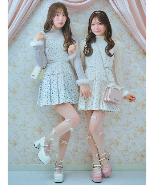Me roir(ミーロワール)の「お花プリーツOP(ワンピース・レディース・ブルー/ピンク・M)」の4枚目の写真