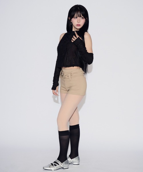 tinkerend(ティンカーエンド)の「Sleeveless Damage Hoodie / スリーブレスダメージフーディー(Tシャツ/カットソー・レディース・ブラック/グレー・FREE)」の4枚目の写真