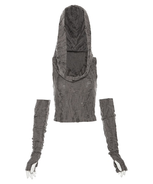 tinkerend(ティンカーエンド)の「Sleeveless Damage Hoodie / スリーブレスダメージフーディー(Tシャツ/カットソー・レディース・ブラック/グレー・FREE)」の16枚目の写真