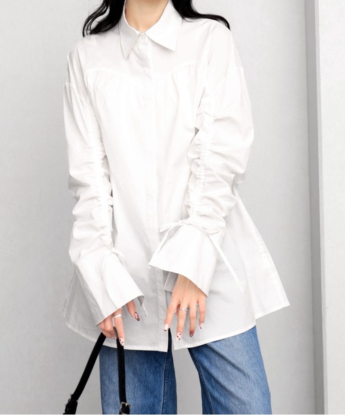 NOGLE（ノグル）の「【NOGLE/ノグル】シャーリングリボンシャツ（シャツ/ブラウス・レディース・ブルー/ブラック/ホワイト・FREE）」の14枚目の写真