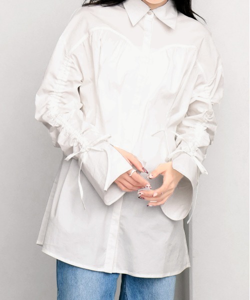 NOGLE（ノグル）の「【NOGLE/ノグル】シャーリングリボンシャツ（シャツ/ブラウス・レディース・ブルー/ブラック/ホワイト・FREE）」の15枚目の写真