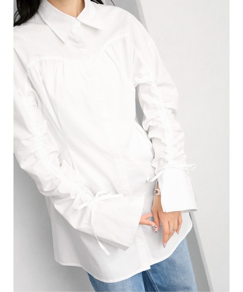 NOGLE（ノグル）の「【NOGLE/ノグル】シャーリングリボンシャツ（シャツ/ブラウス・レディース・ブルー/ブラック/ホワイト・FREE）」の13枚目の写真