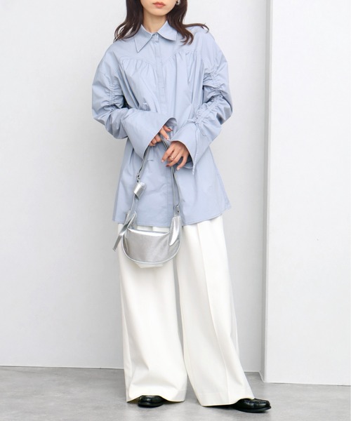 NOGLE（ノグル）の「【NOGLE/ノグル】シャーリングリボンシャツ（シャツ/ブラウス・レディース・ブルー/ブラック/ホワイト・FREE）」の12枚目の写真