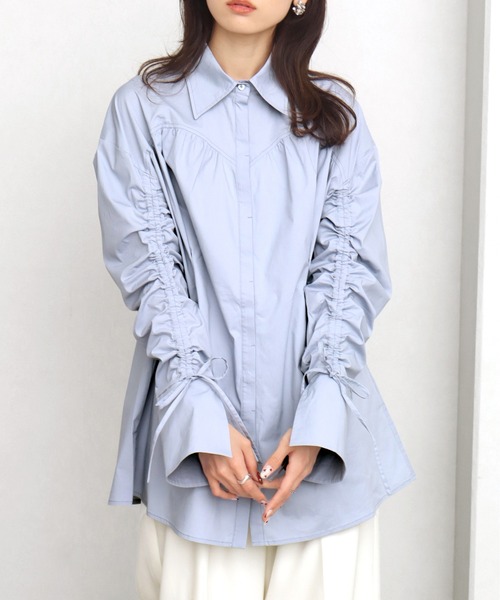 NOGLE（ノグル）の「【NOGLE/ノグル】シャーリングリボンシャツ（シャツ/ブラウス・レディース・ブルー/ブラック/ホワイト・FREE）」の5枚目の写真