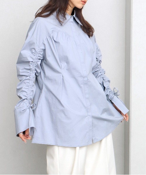 NOGLE（ノグル）の「【NOGLE/ノグル】シャーリングリボンシャツ（シャツ/ブラウス・レディース・ブルー/ブラック/ホワイト・FREE）」の6枚目の写真