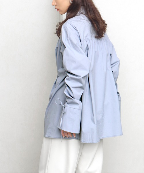 NOGLE（ノグル）の「【NOGLE/ノグル】シャーリングリボンシャツ（シャツ/ブラウス・レディース・ブルー/ブラック/ホワイト・FREE）」の7枚目の写真