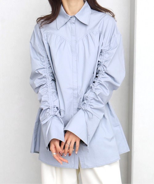 NOGLE（ノグル）の「【NOGLE/ノグル】シャーリングリボンシャツ（シャツ/ブラウス・レディース・ブルー/ブラック/ホワイト・FREE）」の10枚目の写真