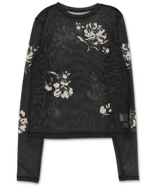 Lull（ルル）の「【Lull / ルル】フラワープリントシアースキントップス（Tシャツ/カットソー・レディース・ベージュ/ブラック・ONESIZE）」の12枚目の写真