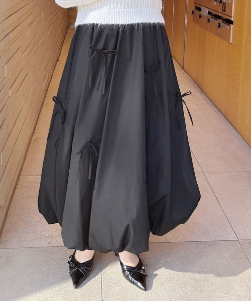 INGNI(イング)の「リボン付バルーンスカート(スカート・レディース・ブラック/オフホワイト・FREE)」の12枚目の写真
