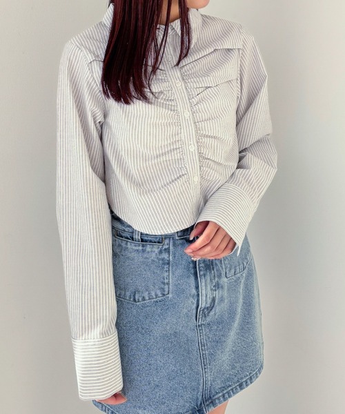Heather(ヘザー)の「フロントギャザーショートシャツ 324824(シャツ/ブラウス・レディース・グレー系その他/ブルー系その他/オフホワイト・FREE)」の18枚目の写真