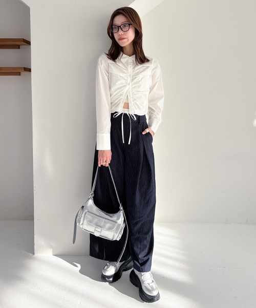 Heather(ヘザー)の「フロントギャザーショートシャツ 324824(シャツ/ブラウス・レディース・グレー系その他/ブルー系その他/オフホワイト・FREE)」の16枚目の写真