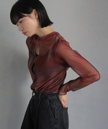 cheriella（シェリエラ）の「【cheriella】前後２WAYウェーブホールマーブルシアートップス 2-WAY WAVE HOLE MARBLE SHEER TOPS（Tシャツ/カットソー）」