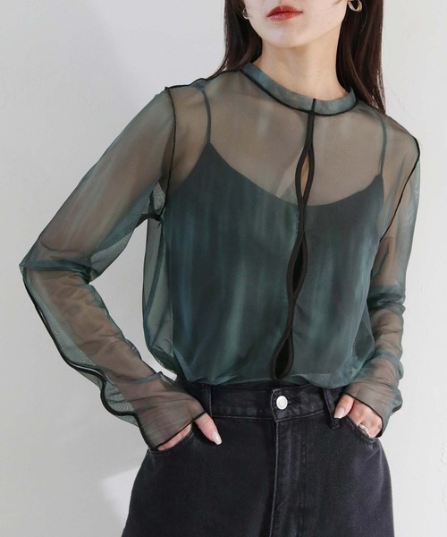 cheriella(シェリエラ)の「【cheriella】前後2WAYウェーブホールマーブルシアートップス 2-WAY WAVE HOLE MARBLE SHEER TOPS(Tシャツ/カットソー・レディース・チャコールグレー/ブルー/カーキ/ワイン/グリーン/ベージュ/パープル・M)」の17枚目の写真