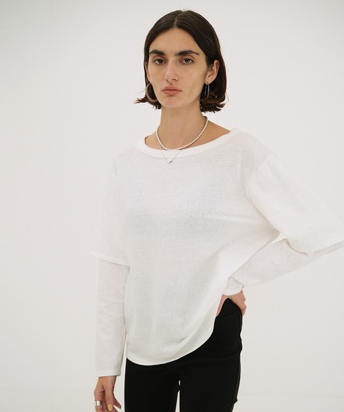 CLANE（クラネ）の「TEE LAYERED LONGSLEEVE TOPS（Tシャツ/カットソー・レディース・ホワイト/ブラック/ベージュ・1/2）」の8枚目の写真