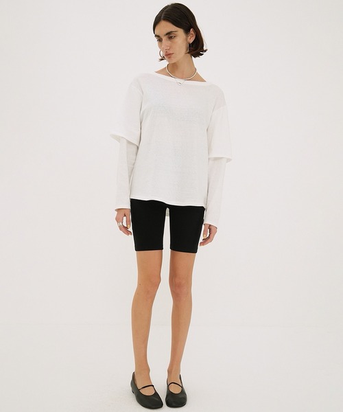 CLANE（クラネ）の「TEE LAYERED LONGSLEEVE TOPS（Tシャツ/カットソー・レディース・ホワイト/ブラック/ベージュ・1/2）」の6枚目の写真