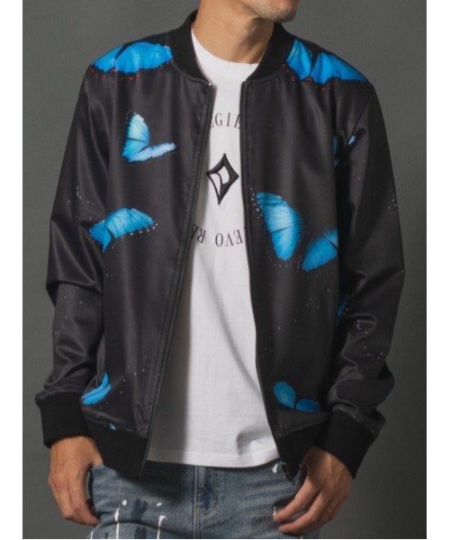 REGIEVO(レジエボ)の「【REGIEVO】バタフライプリント / MA-1 ジップアップブルゾン(MA-1・メンズ・ブルー/グレー・LARGE/MEDIUM)」の3枚目の写真