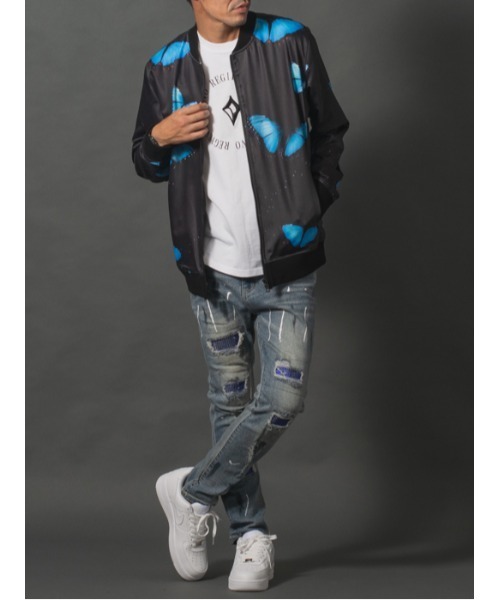 REGIEVO(レジエボ)の「【REGIEVO】バタフライプリント / MA-1 ジップアップブルゾン(MA-1・メンズ・ブルー/グレー・LARGE/MEDIUM)」の6枚目の写真