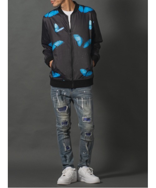REGIEVO(レジエボ)の「【REGIEVO】バタフライプリント / MA-1 ジップアップブルゾン(MA-1・メンズ・ブルー/グレー・LARGE/MEDIUM)」の7枚目の写真