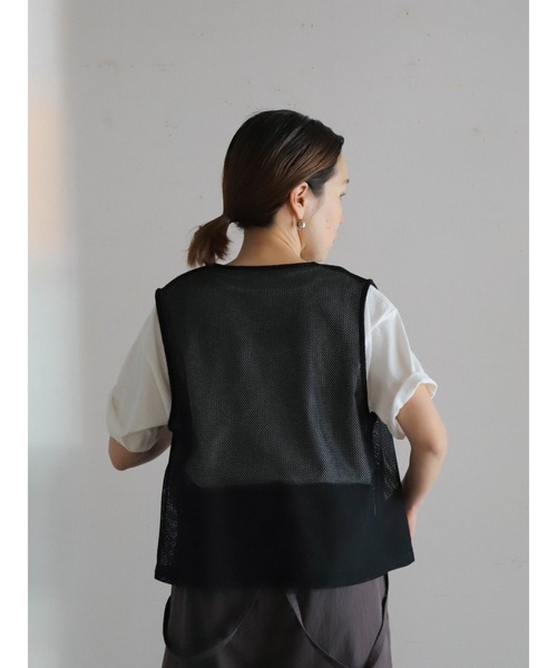 ベスト ジレ ポリメッシュ　ノースリブラウス レディース FIL DE FER ベスト ジレ ポリメッシュ ノースリブラウス