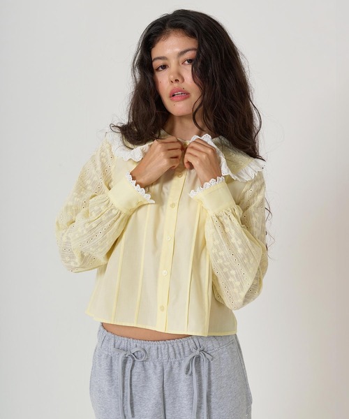 TINA：JOJUN（ティーナジョジュン）の「ビッグカラー ドッキングブラウス TINA：JOJUN（シャツ/ブラウス・レディース・ライトイエロー/ホワイト・M）」の8枚目の写真