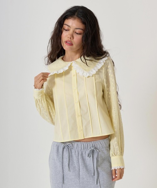 TINA：JOJUN（ティーナジョジュン）の「ビッグカラー ドッキングブラウス TINA：JOJUN（シャツ/ブラウス・レディース・ライトイエロー/ホワイト・M）」の9枚目の写真