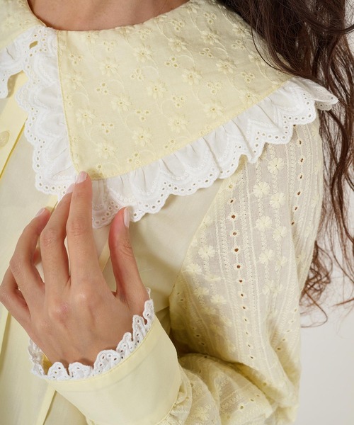 TINA：JOJUN（ティーナジョジュン）の「ビッグカラー ドッキングブラウス TINA：JOJUN（シャツ/ブラウス・レディース・ライトイエロー/ホワイト・M）」の13枚目の写真